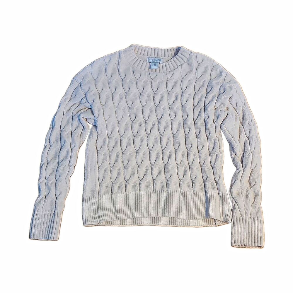 Rachel Zoe Women's Cream Cable-Knit Crew Neck Long Sleeve Pullover Sweater S